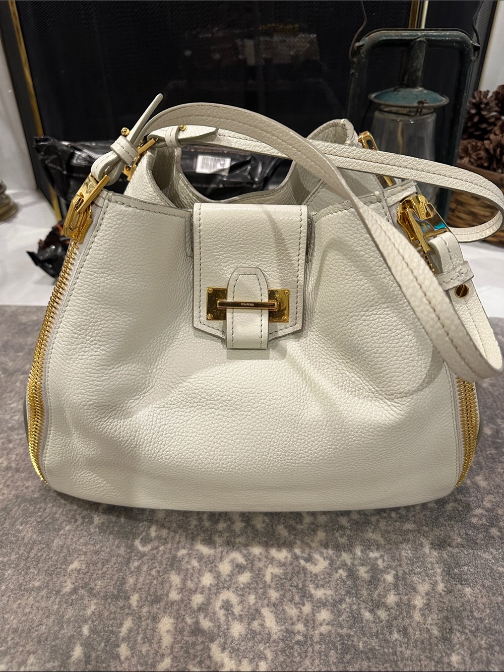 TOM FORD WHITE SEDGEWICK BAG PEBBLE LEATHER - Picture 3 of 13